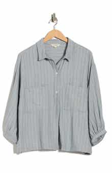 MAX STUDIO Stripe Balloon Sleeve Popover Shirt