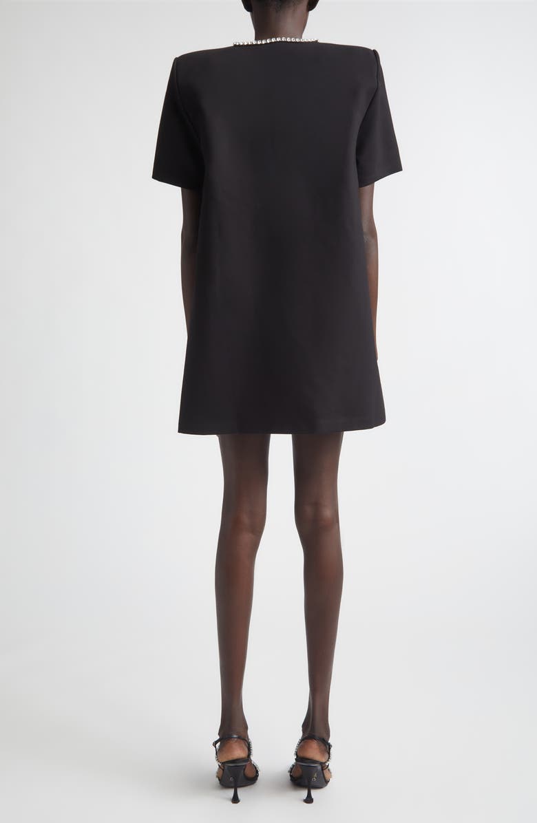 Area Crystal Bow V-Neck Ponte Knit T-Shirt Minidress, Alternate, color, Black