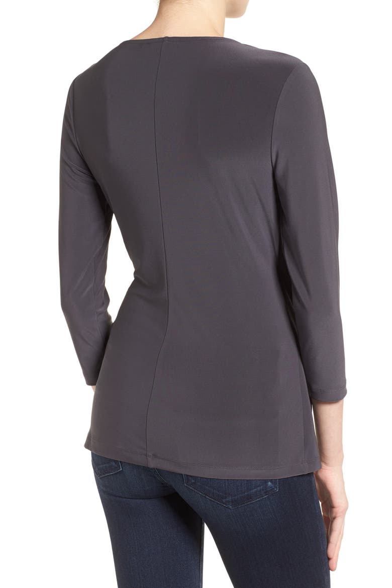 Solid Faux Wrap Top, Alternate, color, PHANTOM