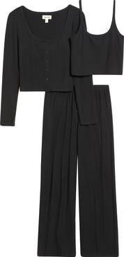Open Edit 3-Piece Pointelle Knit Pajamas