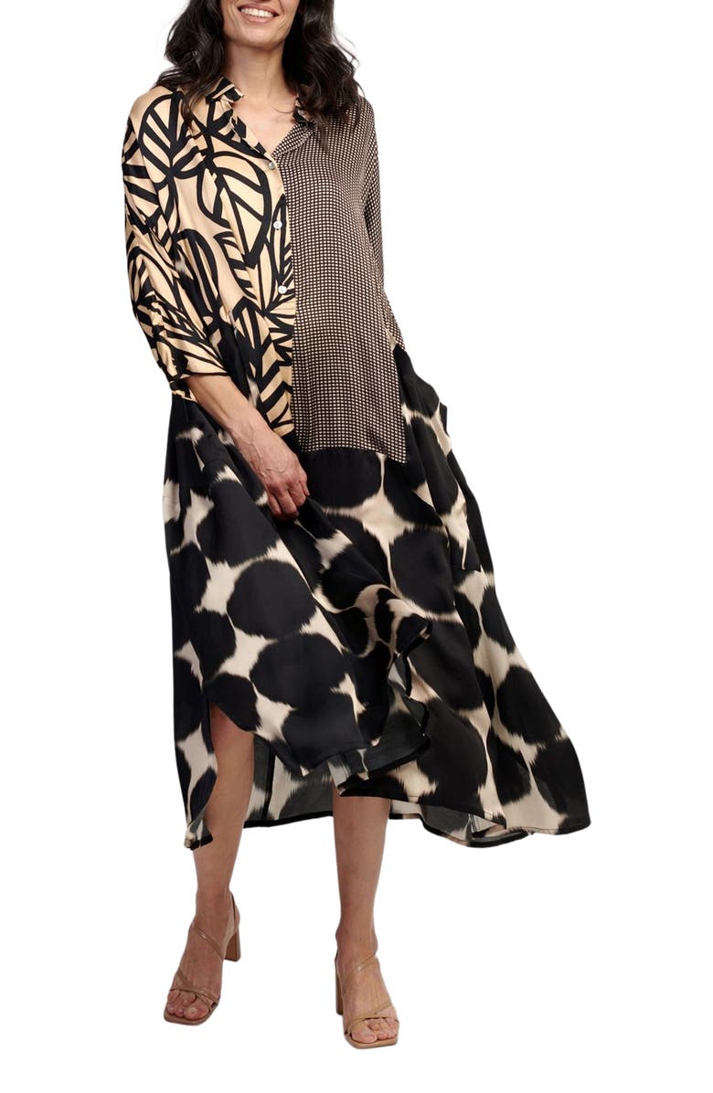 Alembika Serene mixed print relaxed maxi shirt-dress, Main, color, 