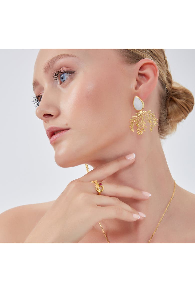 Mother Of Pearl Olive Branch Sterling Silver Earring, Alternate, color, Gold