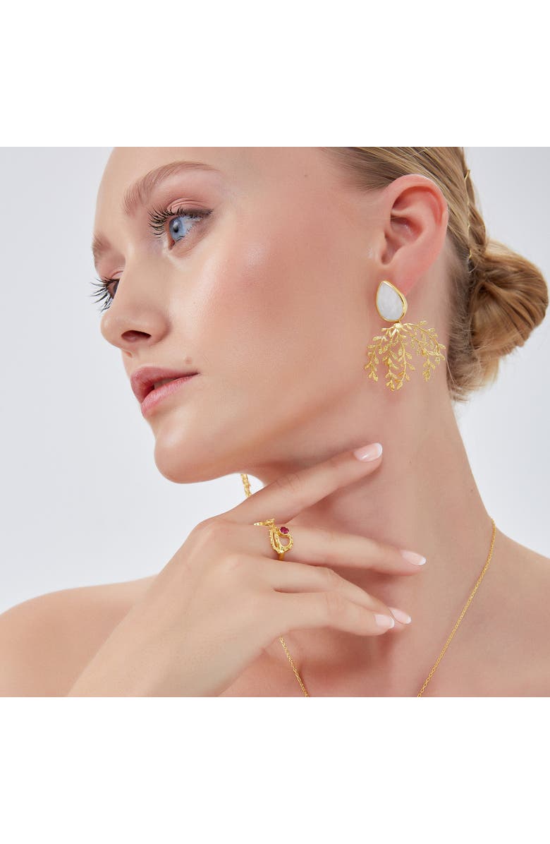 Spero London Mother Of Pearl Olive Branch Sterling Silver Earring, Alternate, color, Gold