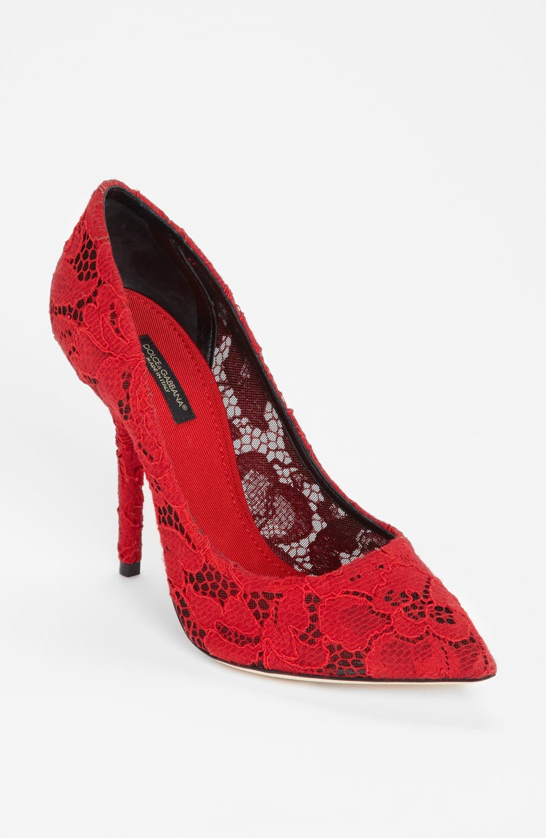 Lace Pointy Toe Pump, Main, color, RED/ BLACK