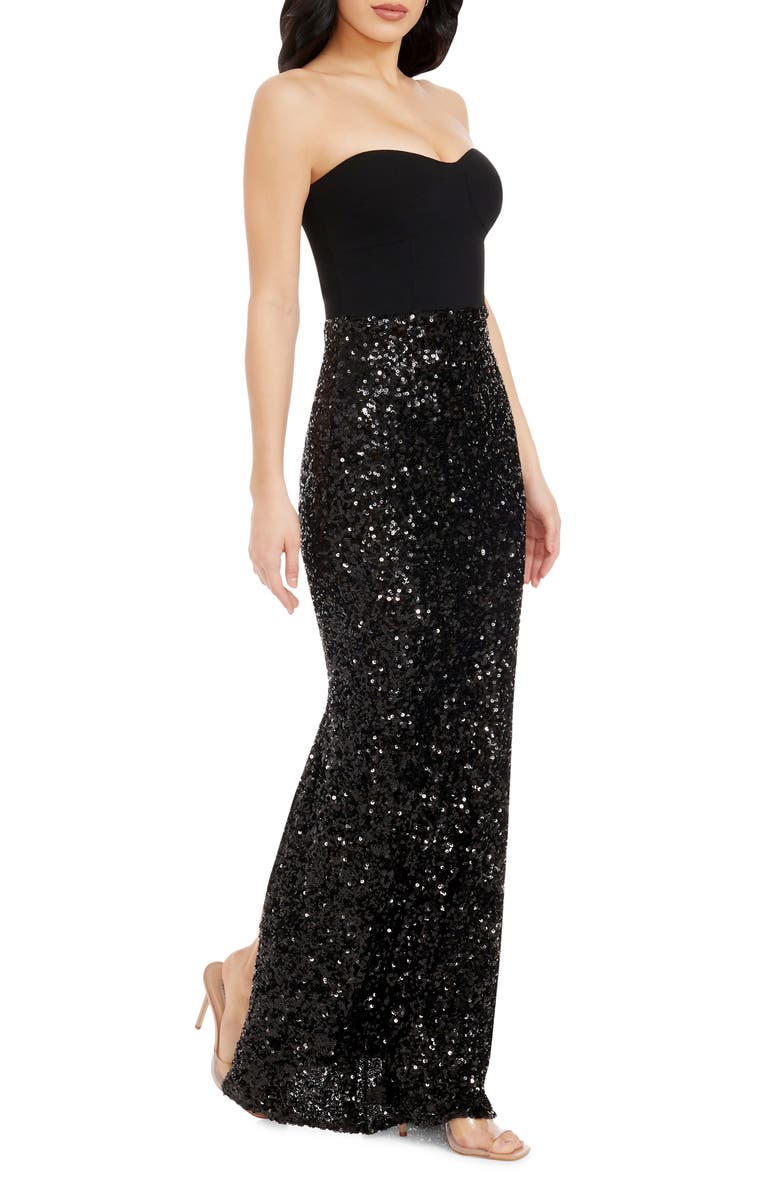 Dress the Population Vada Mixed Media Strapless Gown, Alternate, color, Black
