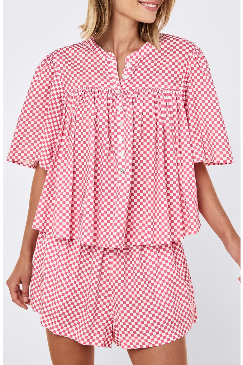 Anais Gathered Short Pajamas, Alternate, color, RASPBERRY
