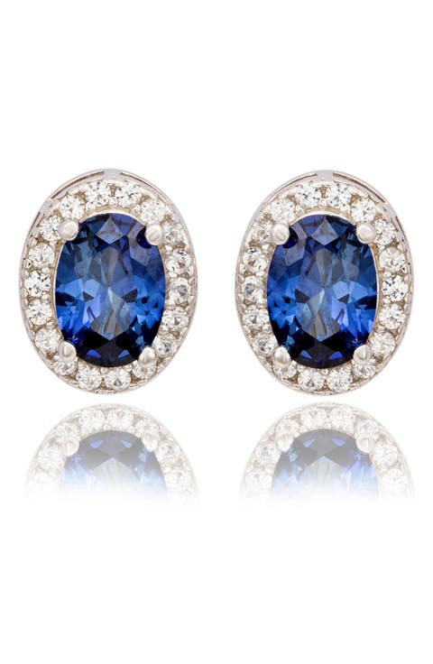 Sterling Silver Oval Sapphire Stud Earrings