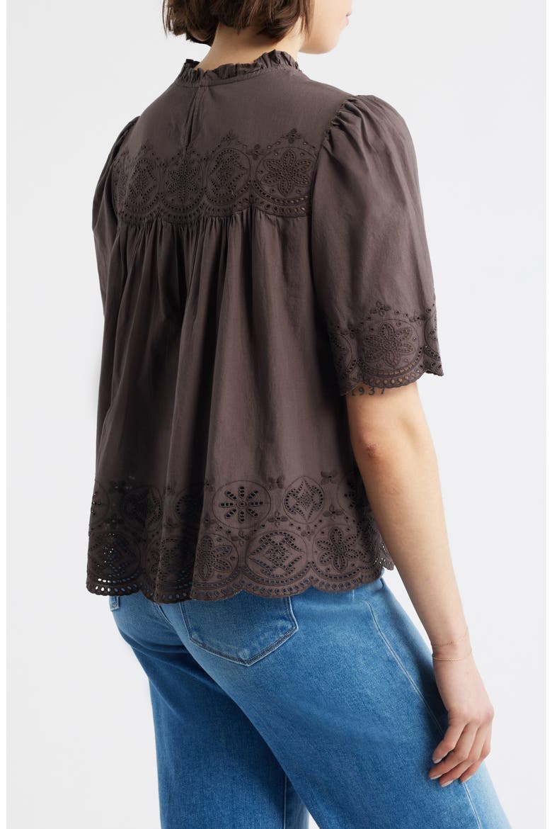 Embroidered Pintuck High Neck Cotton Voile Top, Alternate, color, CHOCOLATE PLUM