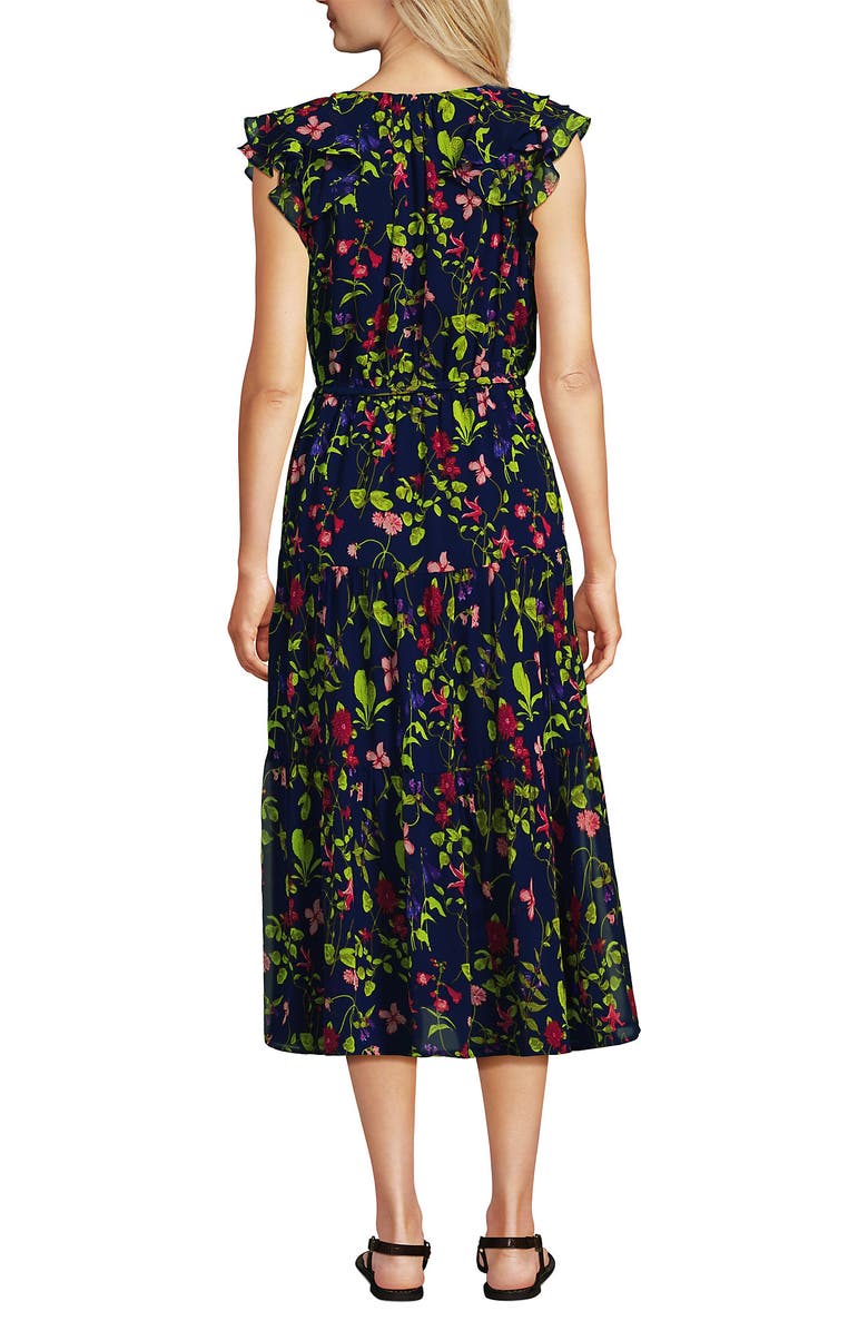 Lands' End Ruffle Sleeve Chiffon Tiered Midi Dress, Alternate, color, 