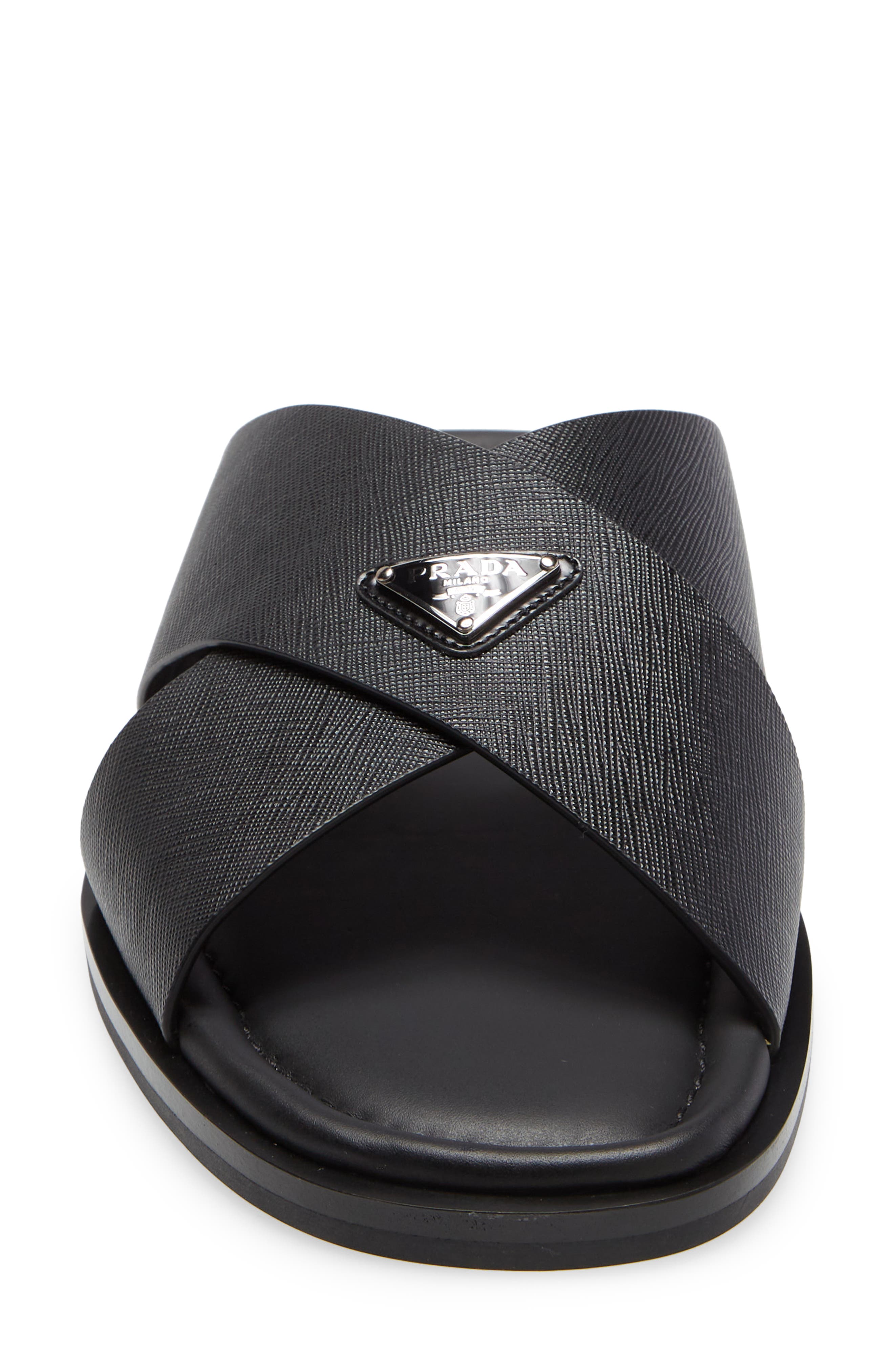 Prada Logo Slide Sandal, Alternate, color, 