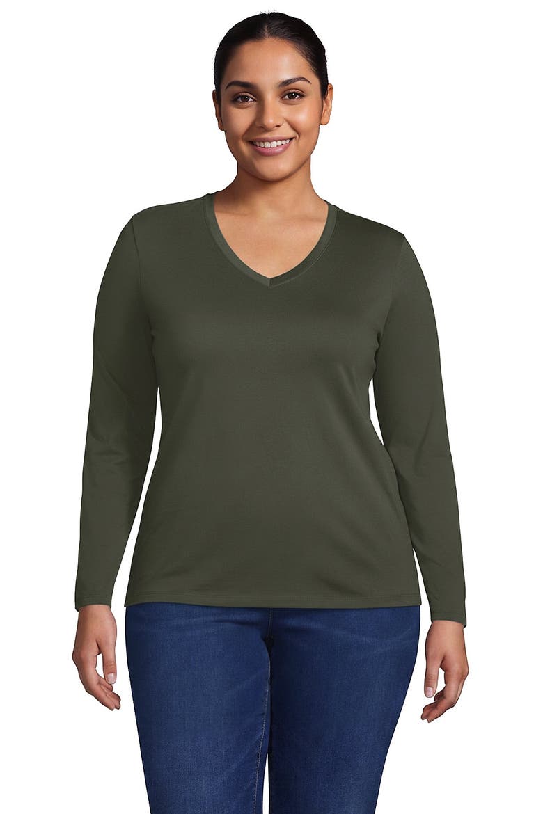 Supima Cotton Long Sleeve V-neck T-shirt, Main, color, Forest Moss