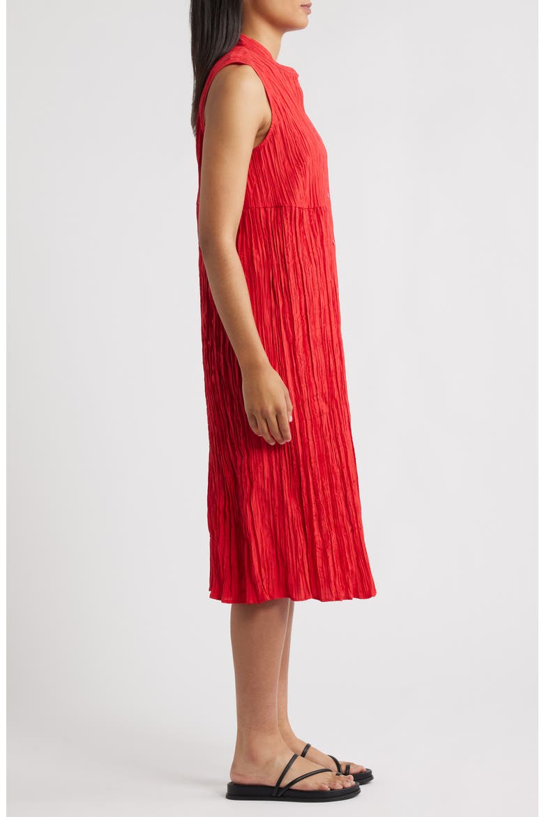 Pleated Sleeveless Silk Shirtdress, Alternate, color, CRIMSON
