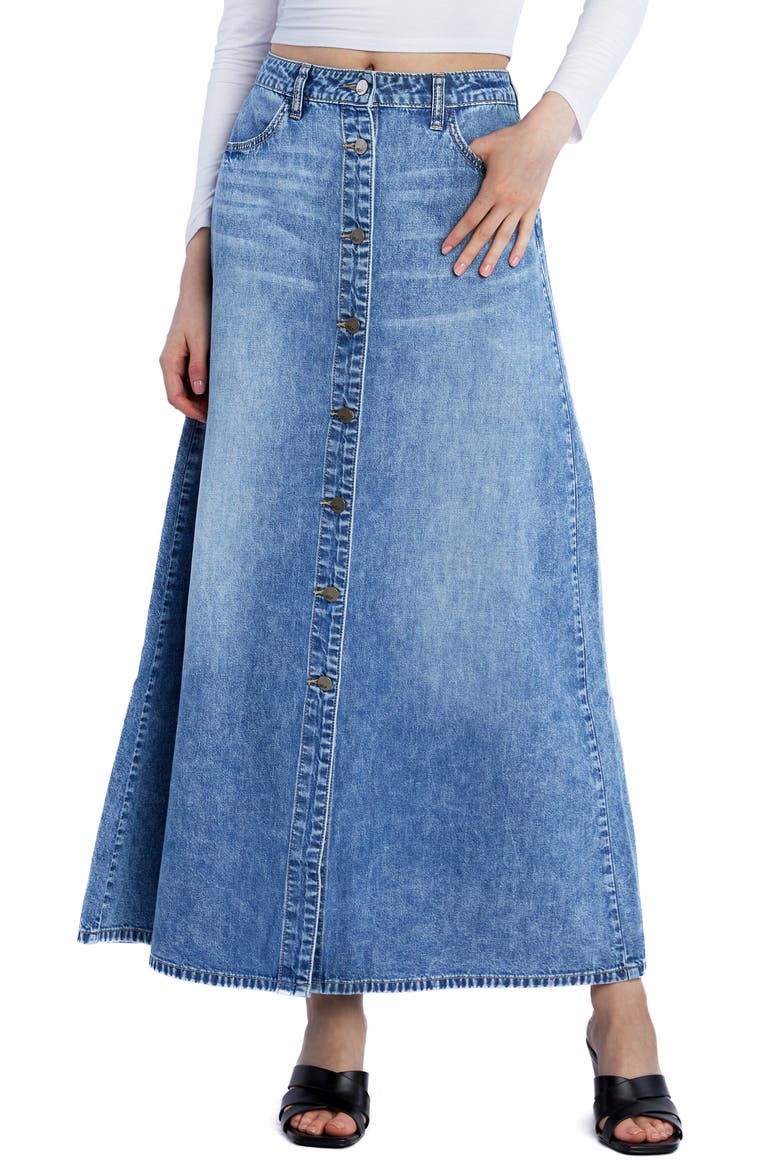 Denim Maxi Skirt, Main, color, ATLANTIC BLUE