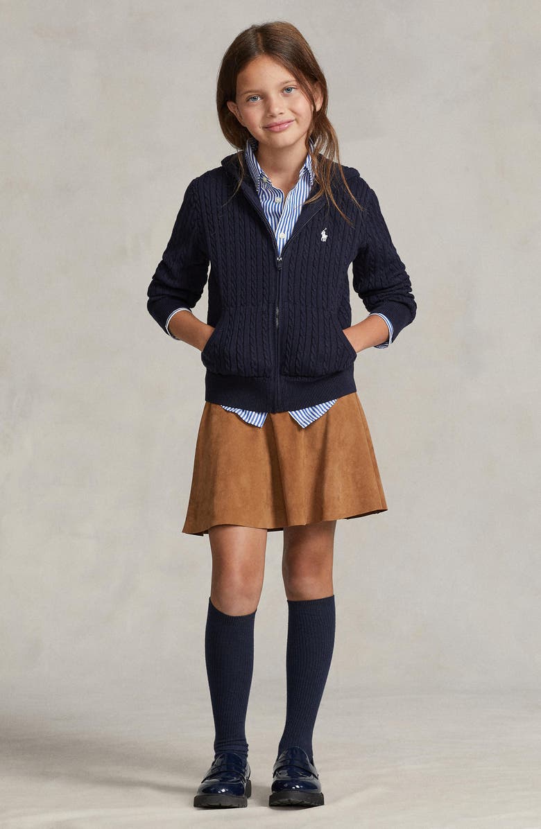 Polo Ralph Lauren Kids' Hooded Cable Stitch Zip Cardigan, Alternate, color, Rl Navy W/ Nevis