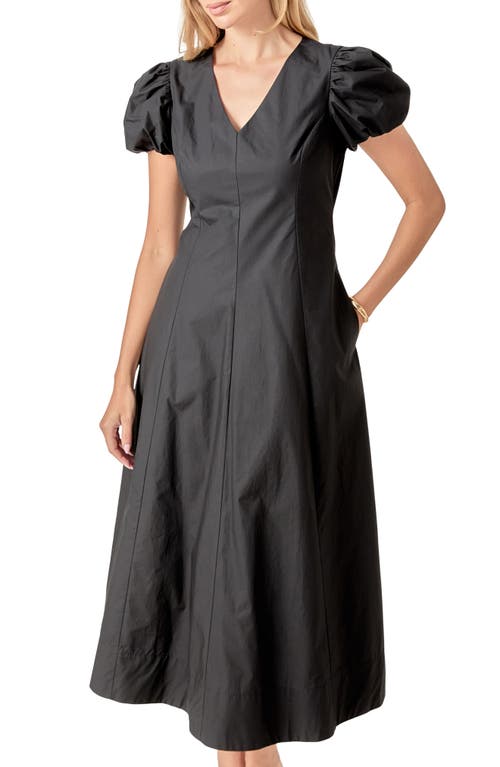 English Factory Puff Sleeve Fit & Flare Cotton Midi Dress In Black