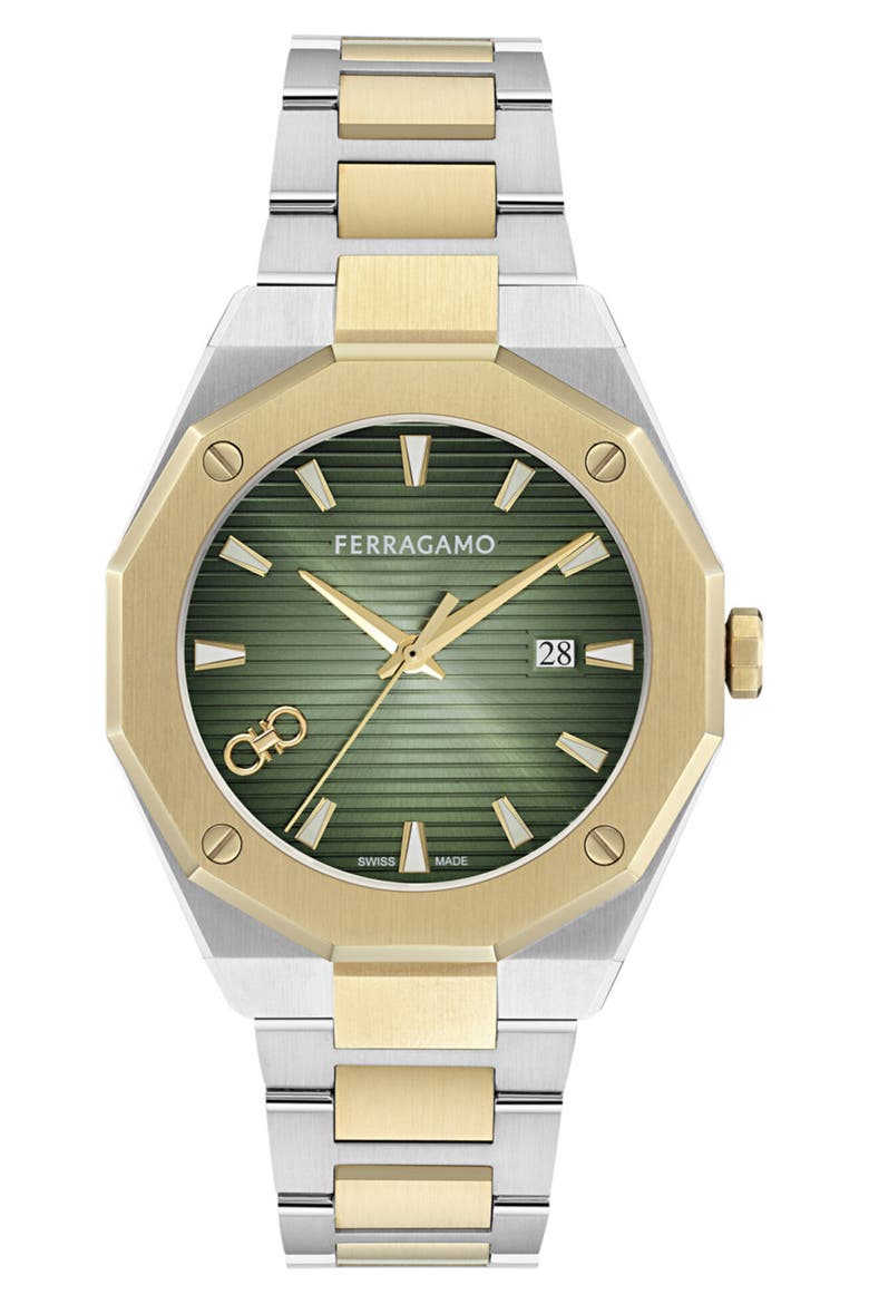 Edge Bracelet Watch, 40mm, Main, color, GREEN/ TWO TONE
