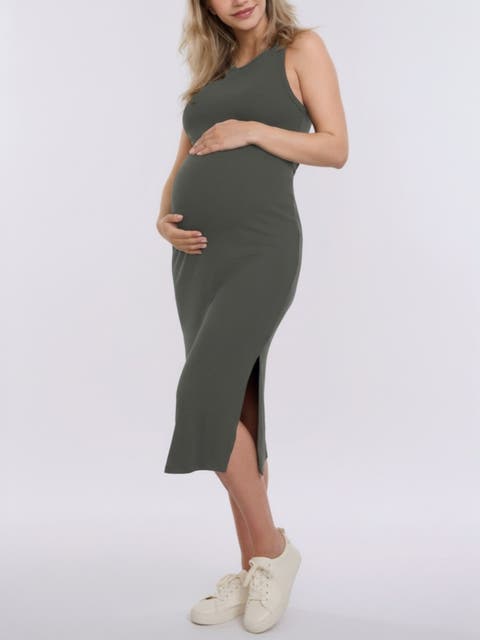 Crew Neck Sleeveless Racerback Maternity Midi Dress