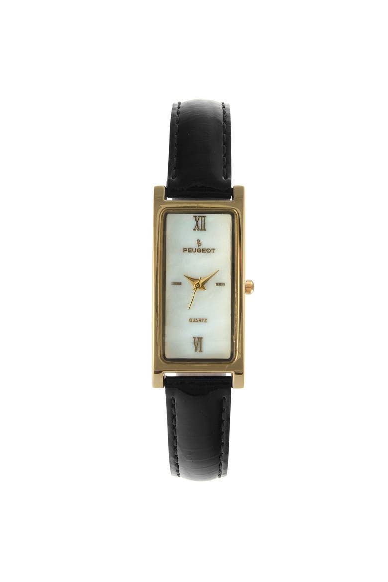Everyday Rectangular Glossy Leather Watch- 35x18MM, Main, color, Black