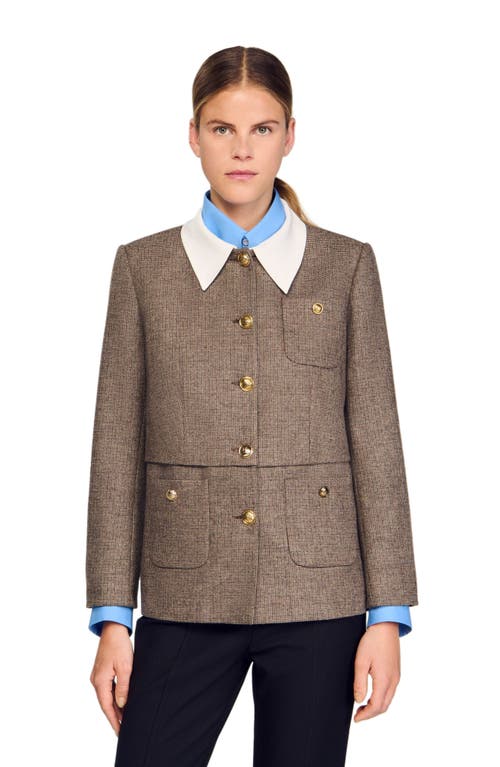Sandro Houndstooth Suit Jacket In Brown