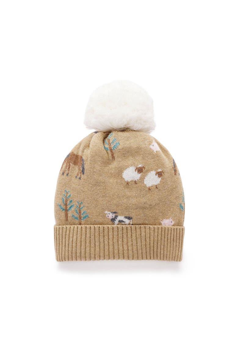 Purebaby On The Farm Beanie, Main, color, Farm Jacquard