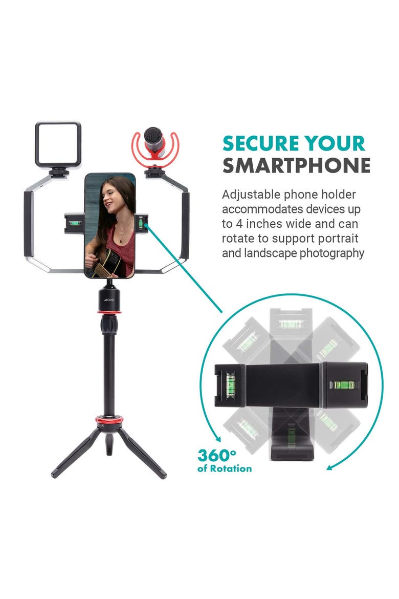 iVlog3 Smartphone Video Bundle with Microphone, Mini Tripod, LED Camera Light, Wide-Angle Lens, Alternate, color, Black