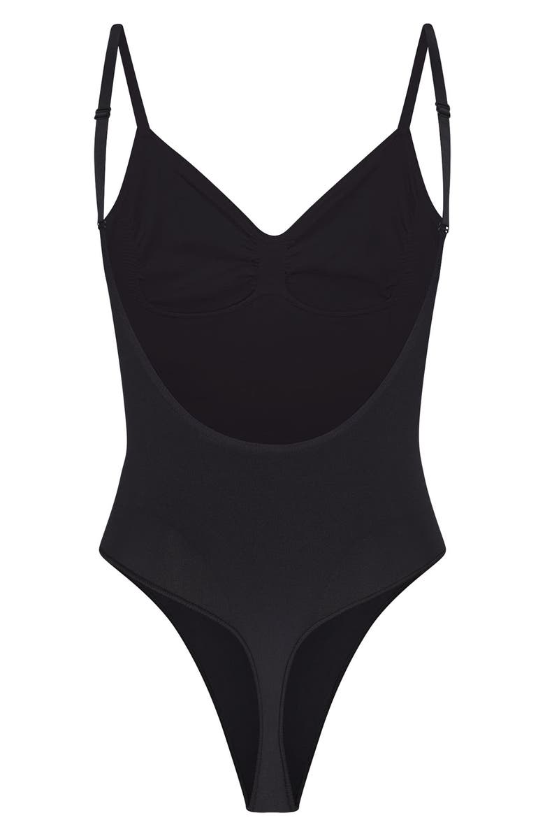 SKIMS Seamless Sculpt Low Back Thong Bodysuit, Alternate, color, Onyx