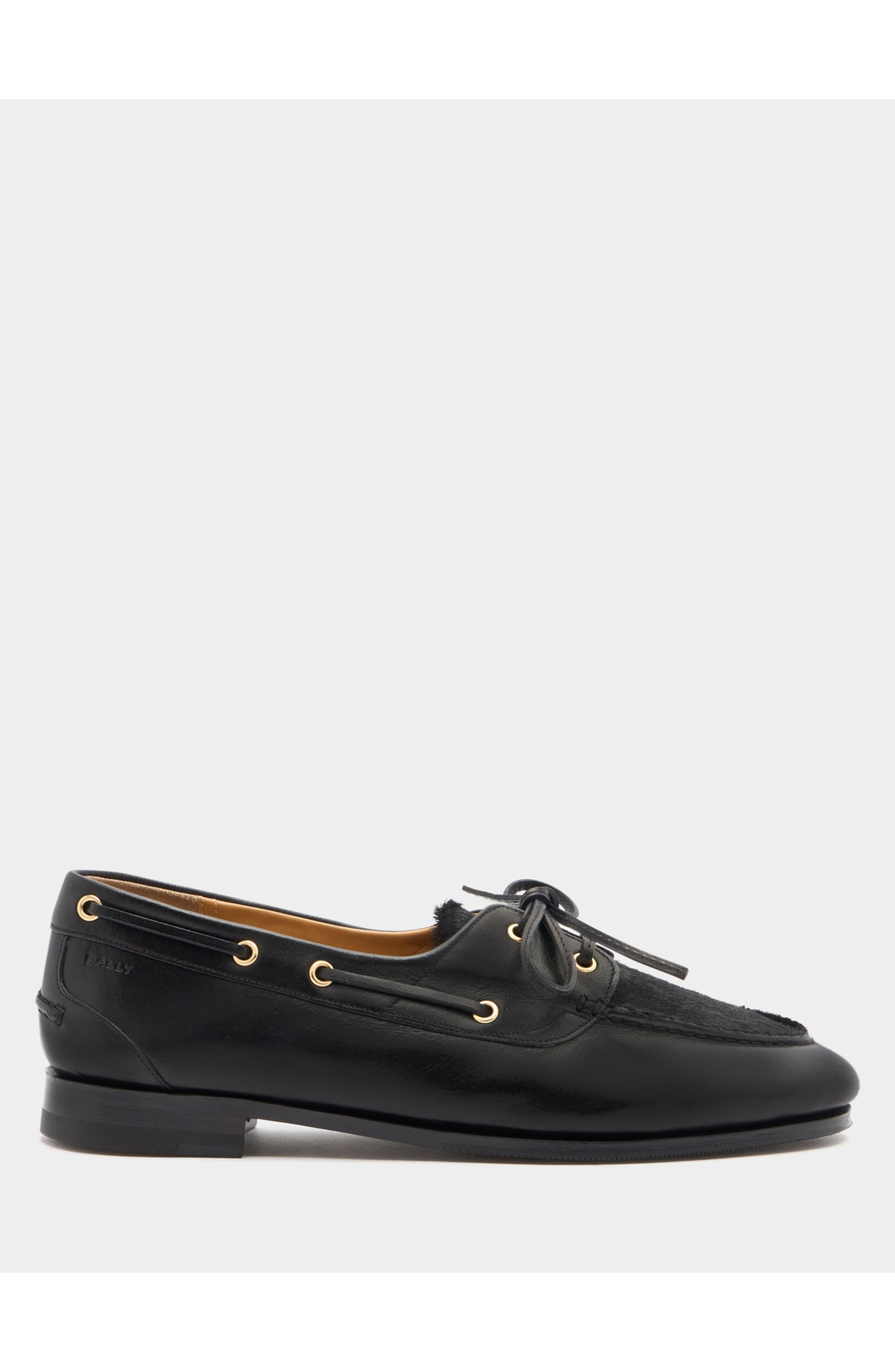 Bally Plume Moccasin in Leather, Main, color, Black/Black