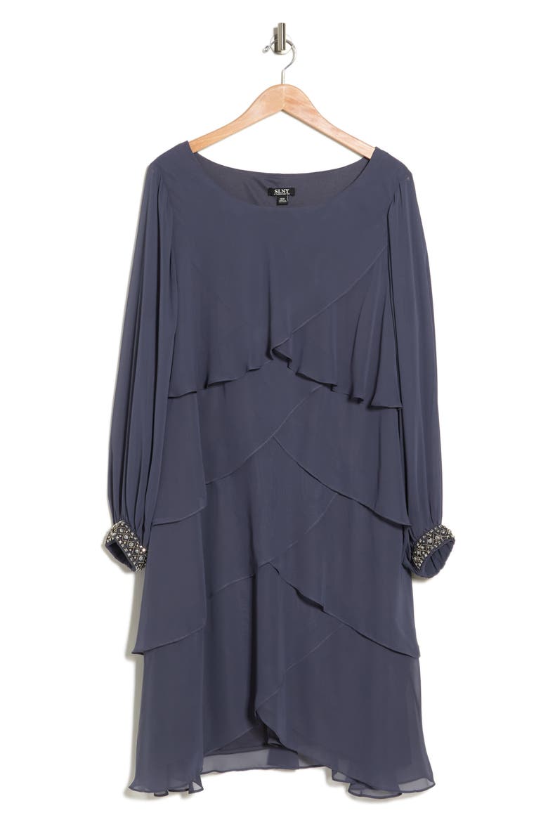 tiered chiffon shift dress SL Fashions Tiered Chiffon Dress - Iris