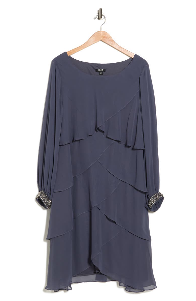 SL FASHIONS Long Sleeve Tiered Shift Dress, Alternate, color, 