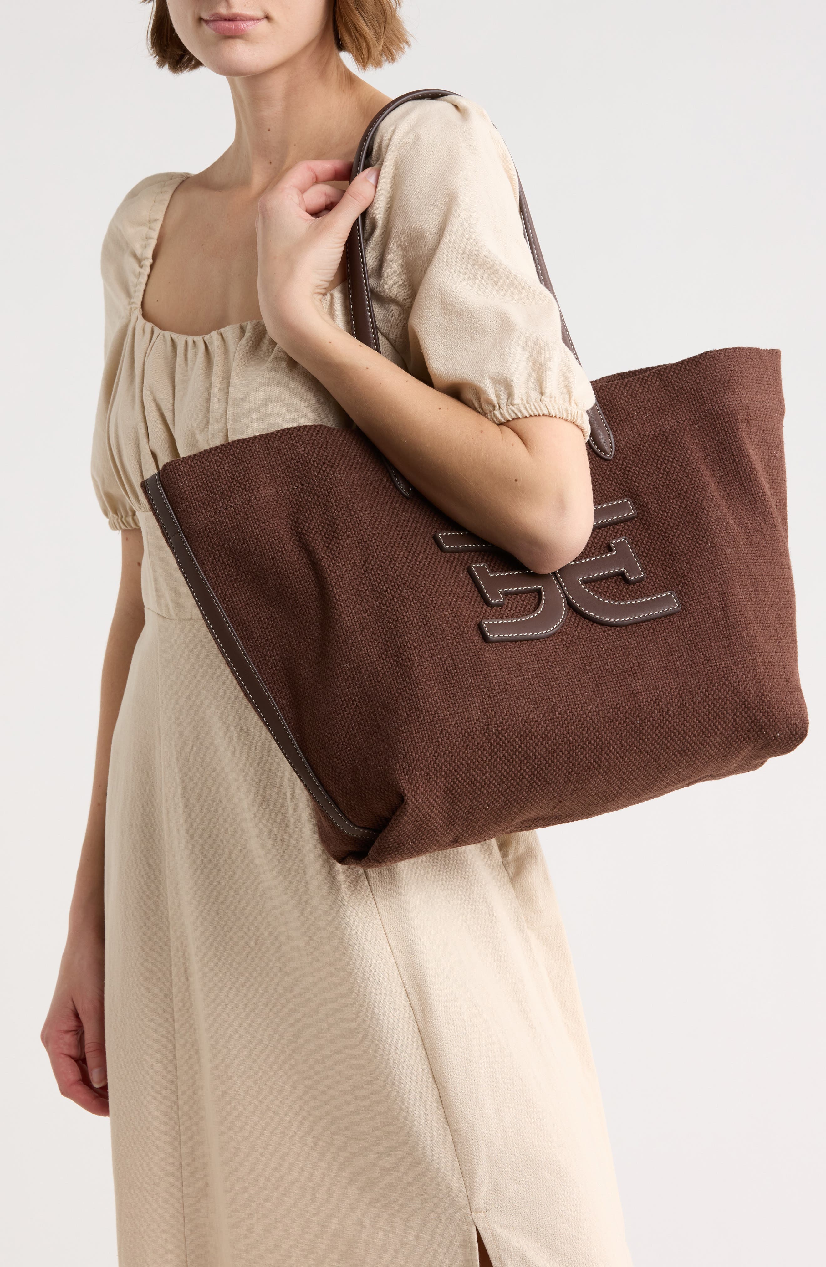 Sam Edelman Claire Classic Logo Tote Bag, Alternate, color, Dark Brown
