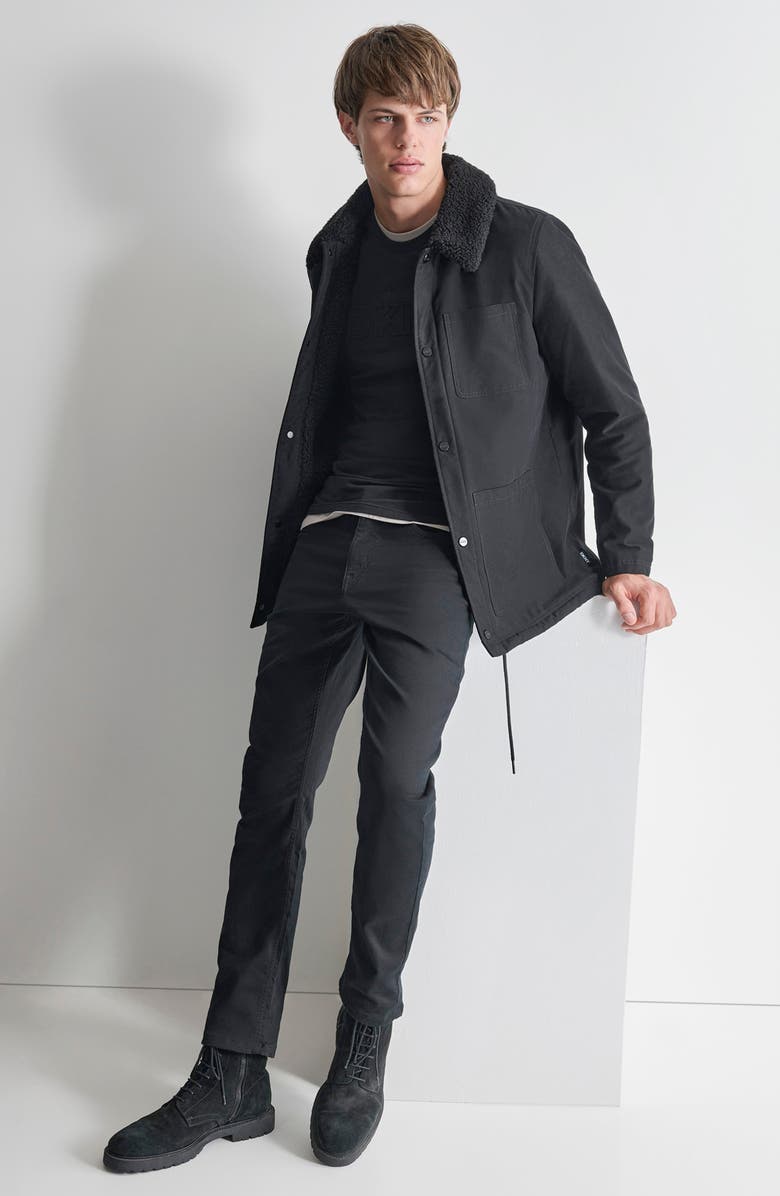 DKNY Faux Shearling Lined Chore Jacket, Alternate, color, Black