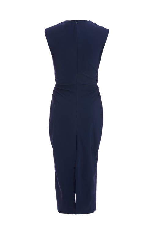 Quiz Bengaline High Neck Midi Dress In Navy