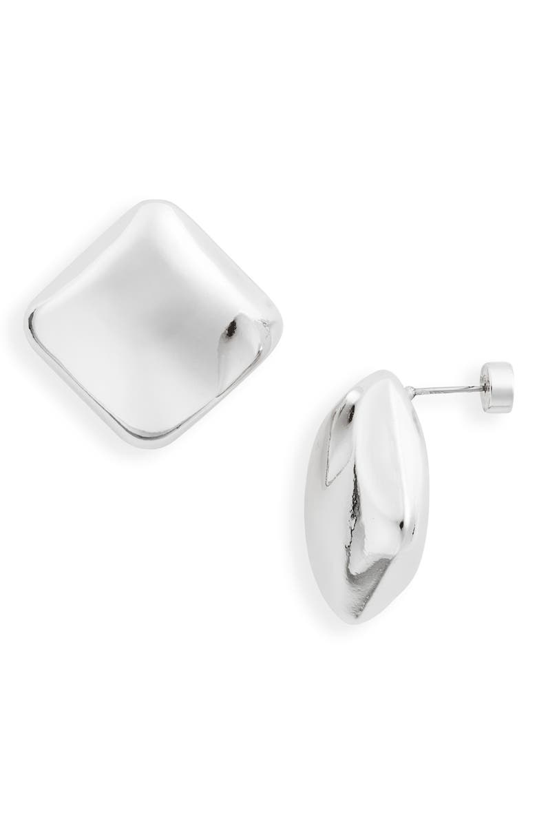 Nordstrom Puffed Square Button Stud Earrings, Main, color, Silver
