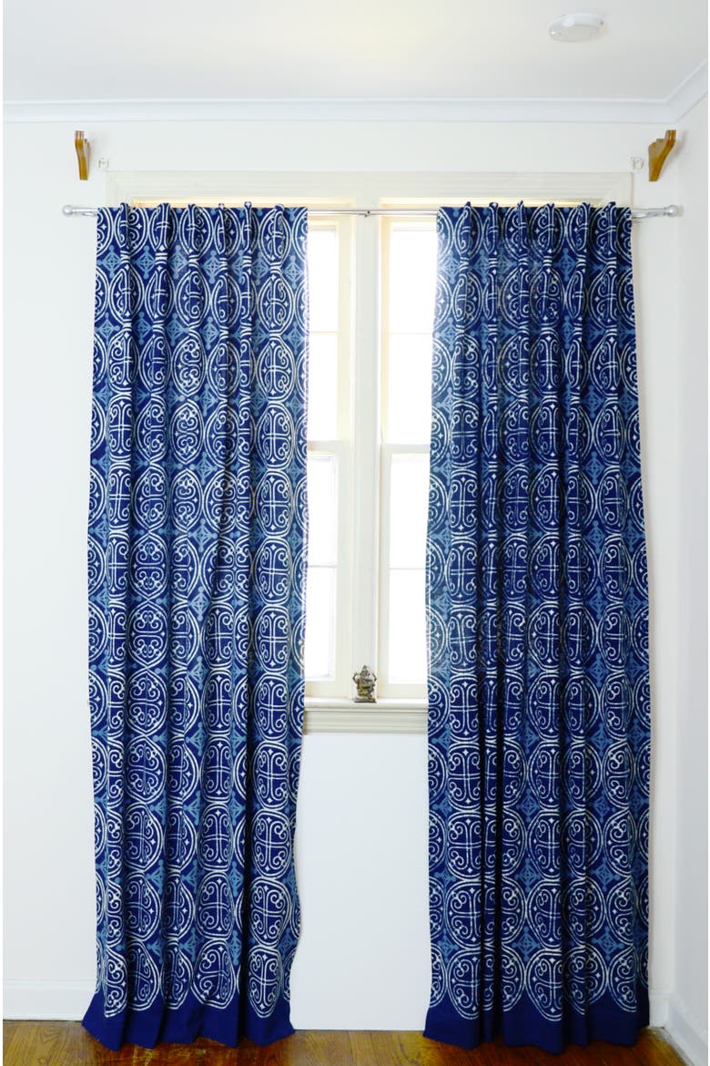 Cotton Curtain Eco Friendly Window Panel Greece, Alternate, color, Dark Indigo, Light Indigo