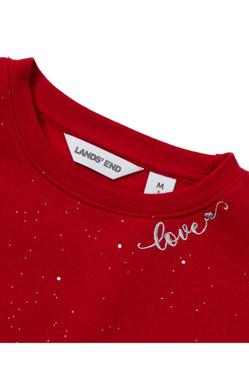 Lands' End Girls Crew Neck Embroidered Sweatshirt In Red