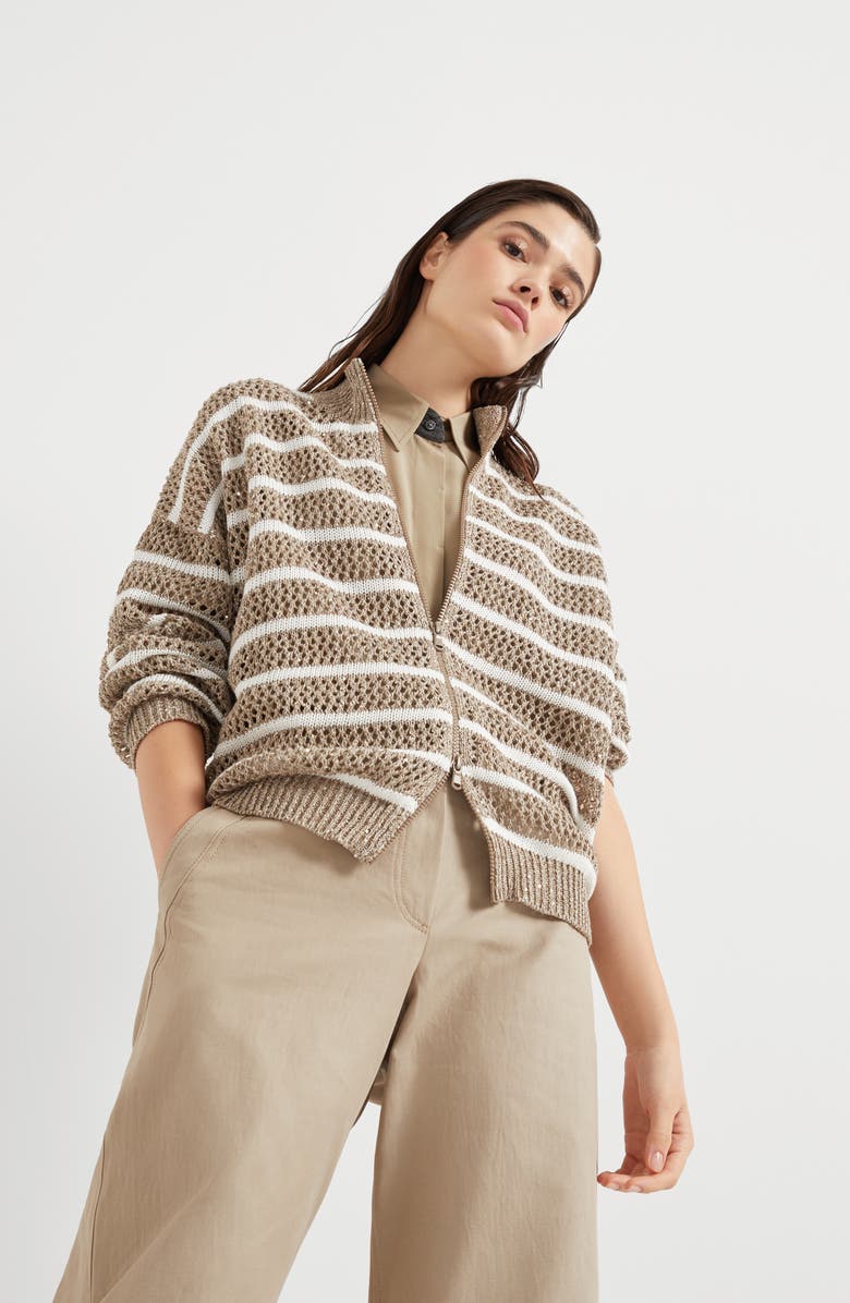 Brunello Cucinelli Dazzling Net cardigan, Alternate, color, 