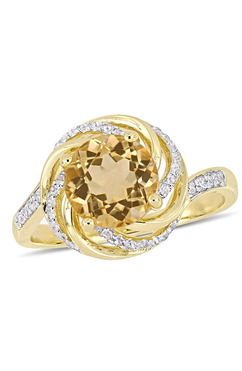 DELMAR Yellow Plated Sterling Silver Citrine White Topaz and Diamond Ring, Alternate, color,