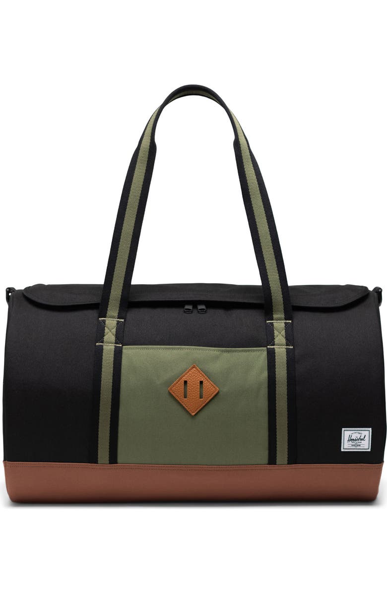 Herschel Supply Co. Heritage Duffle Bag, Main, color, Black/Four Leaf Clover/Brown