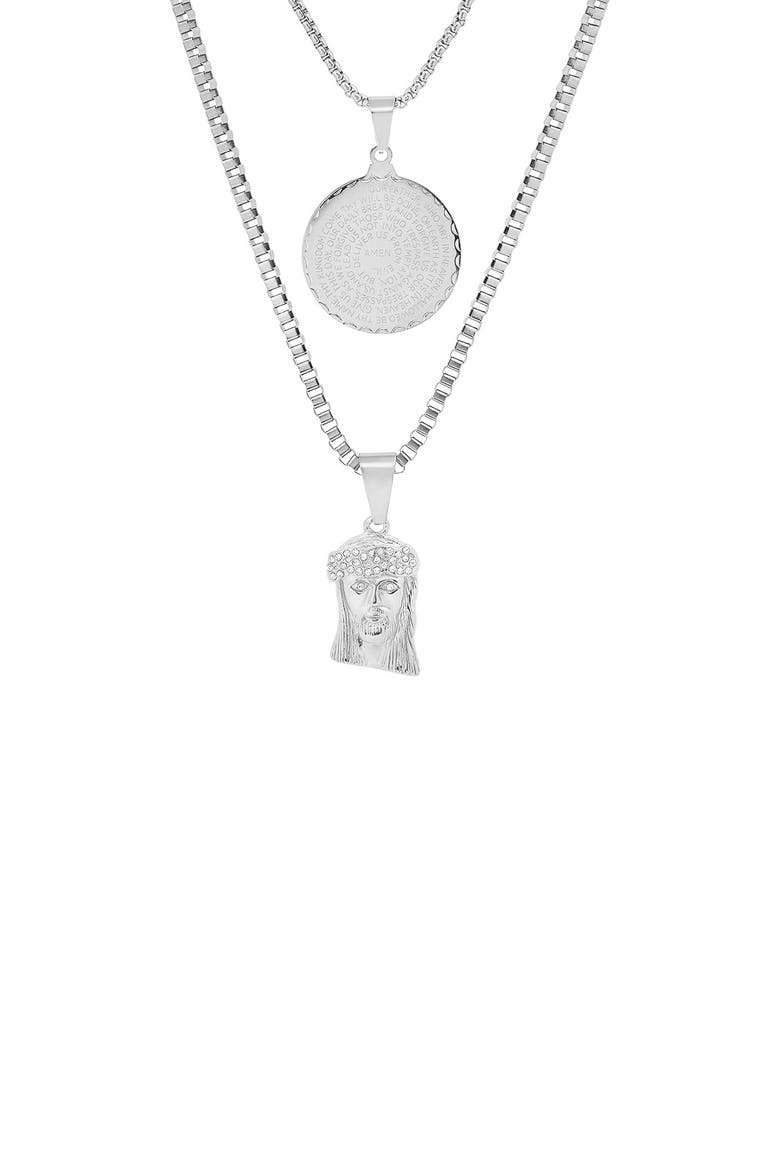 Stainless Steel Simulated Diamond 2-Piece Necklace Chain Set, Main, color, METALLIC