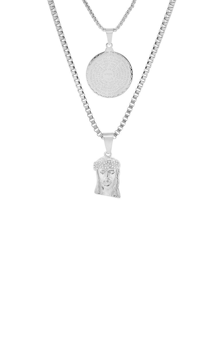HMY JEWELRY Stainless Steel Simulated Diamond 2-Piece Necklace Chain Set, Main, color, Metallic
