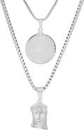 HMY JEWELRY Stainless Steel Simulated Diamond 2-Piece Necklace Chain Set
