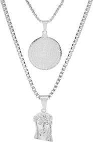 HMY JEWELRY Stainless Steel Simulated Diamond 2-Piece Necklace Chain Set