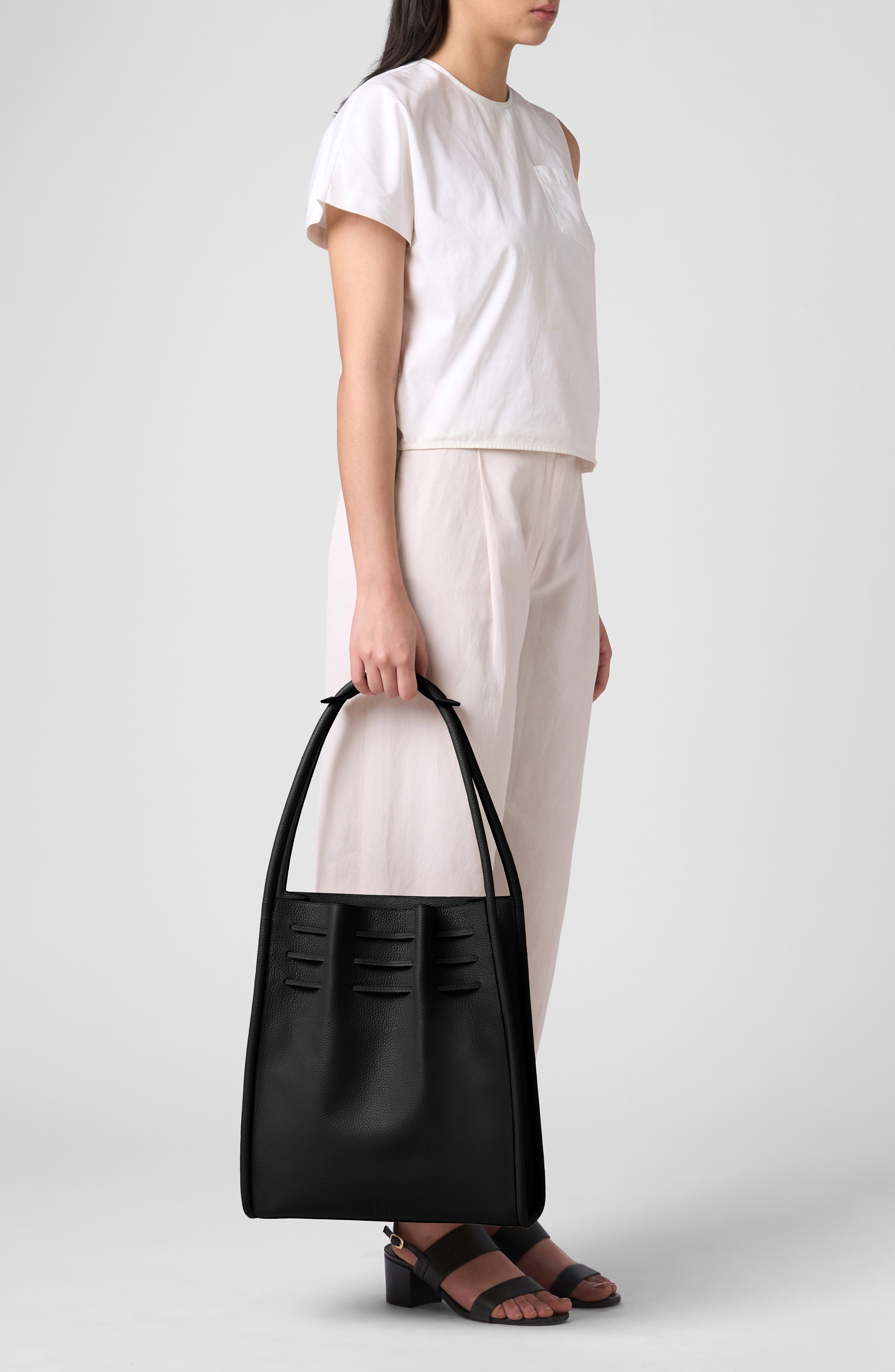 behno Tina Large Ruched Hobo Bag, Alternate, color, Black