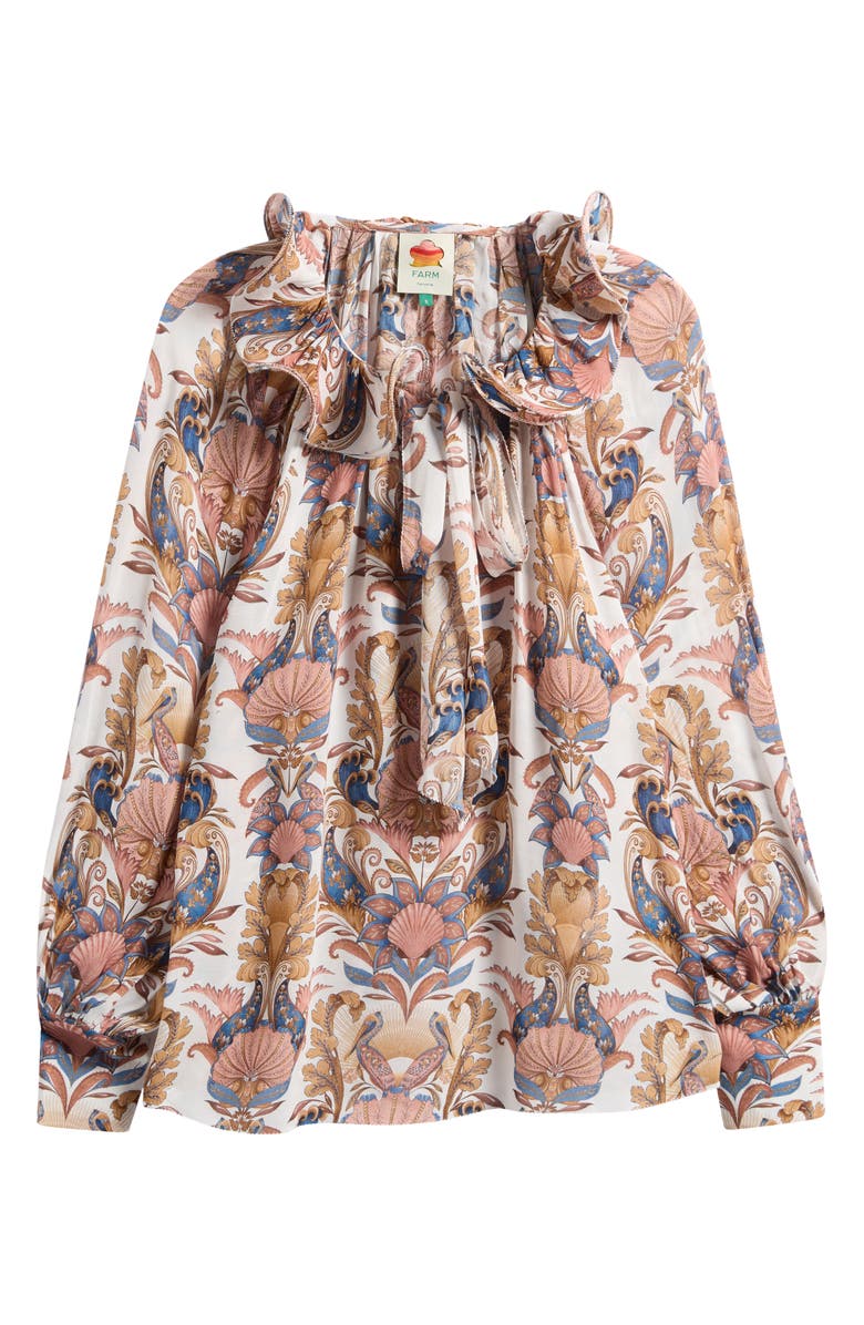 FARM Rio Sea Garden Tie Neck Top, Main, color, Sea Garden Off-White