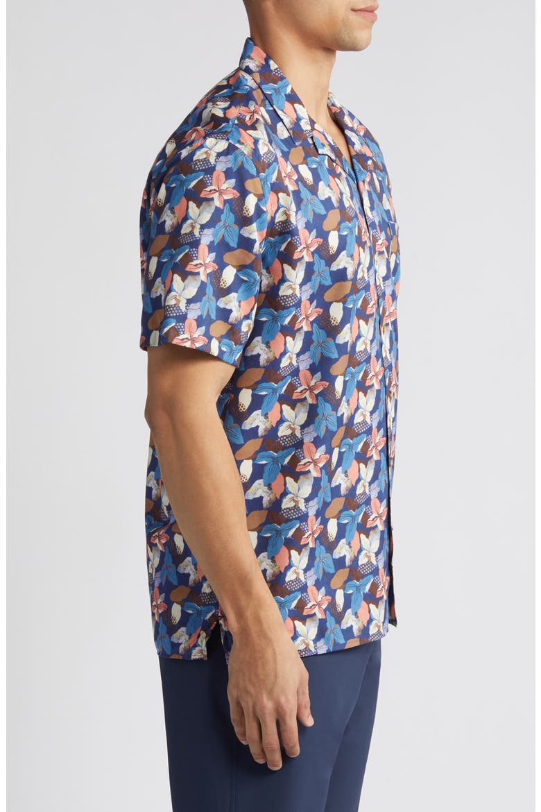 Abstract Floral Cotton and Modal Camp Shirt, Alternate, color, NAVY