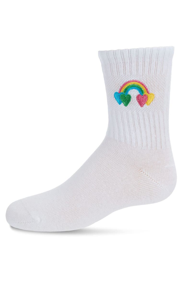 MeMoi Rainbow Patch Kids Crew Sock, Main, color, White