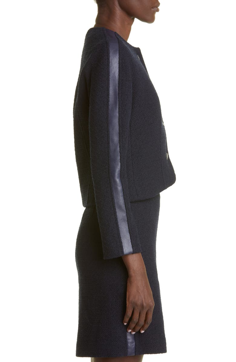 St. John Collection Textured Tweed Knit & Leather Crop Jacket, Alternate, color, 