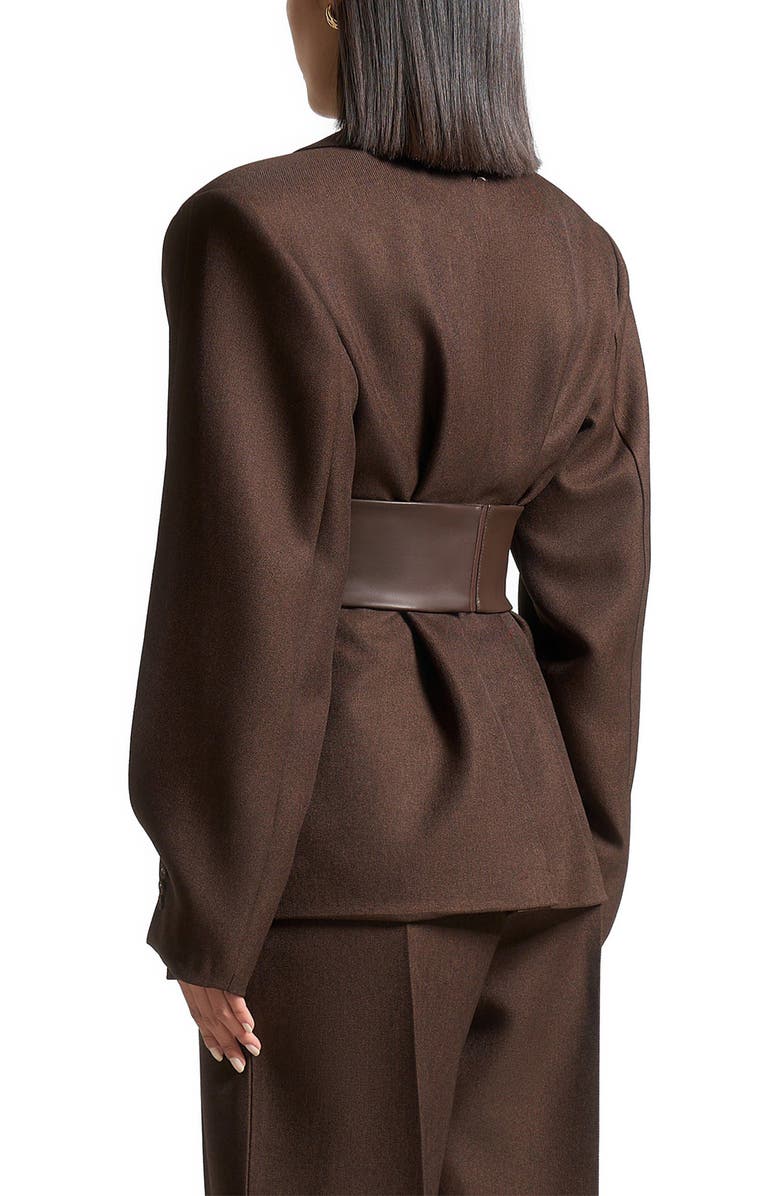 Manière De Voir Marie Twist Sleeve Tailored Blazer with Belt, Alternate, color, Brown