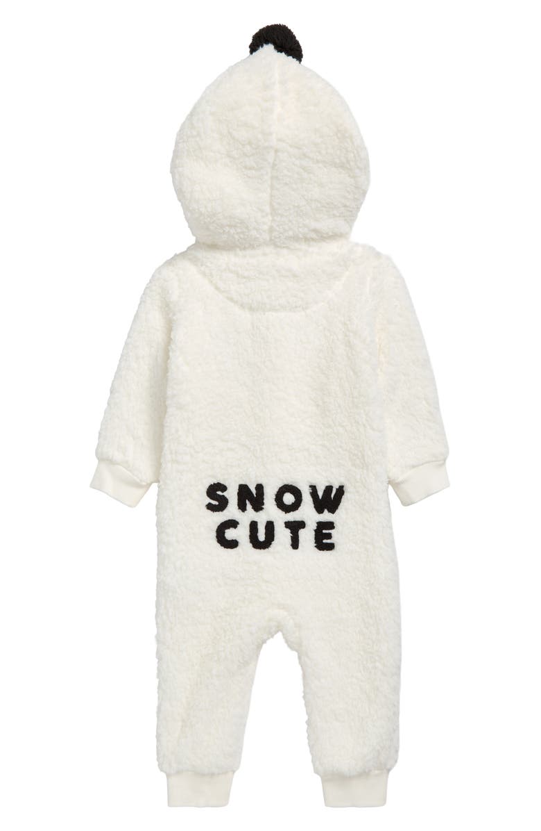 Petit Lem Snow Cute Snowman Fleece Hooded Romper, Alternate, color,