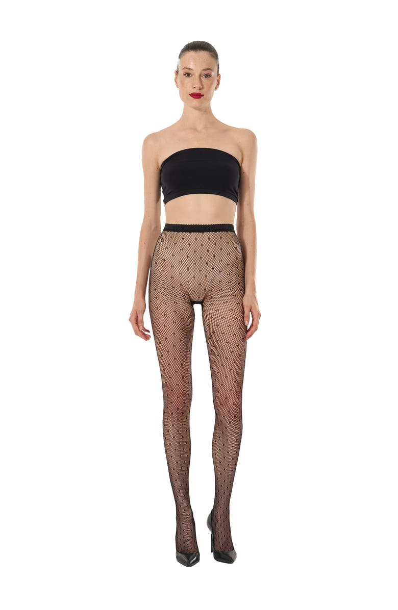 Wolford Dot Net Tights, Alternate, color, Black